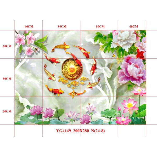 GẠCH TRANH CỬU NGƯ QUẦN HỘI - YG4149
